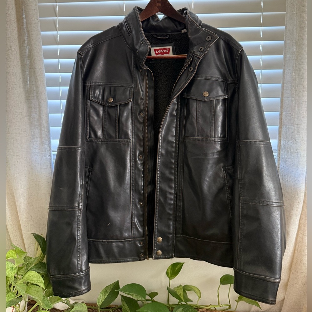 Levi's Trucker Faux Leather Jacket with Sherpa Lining